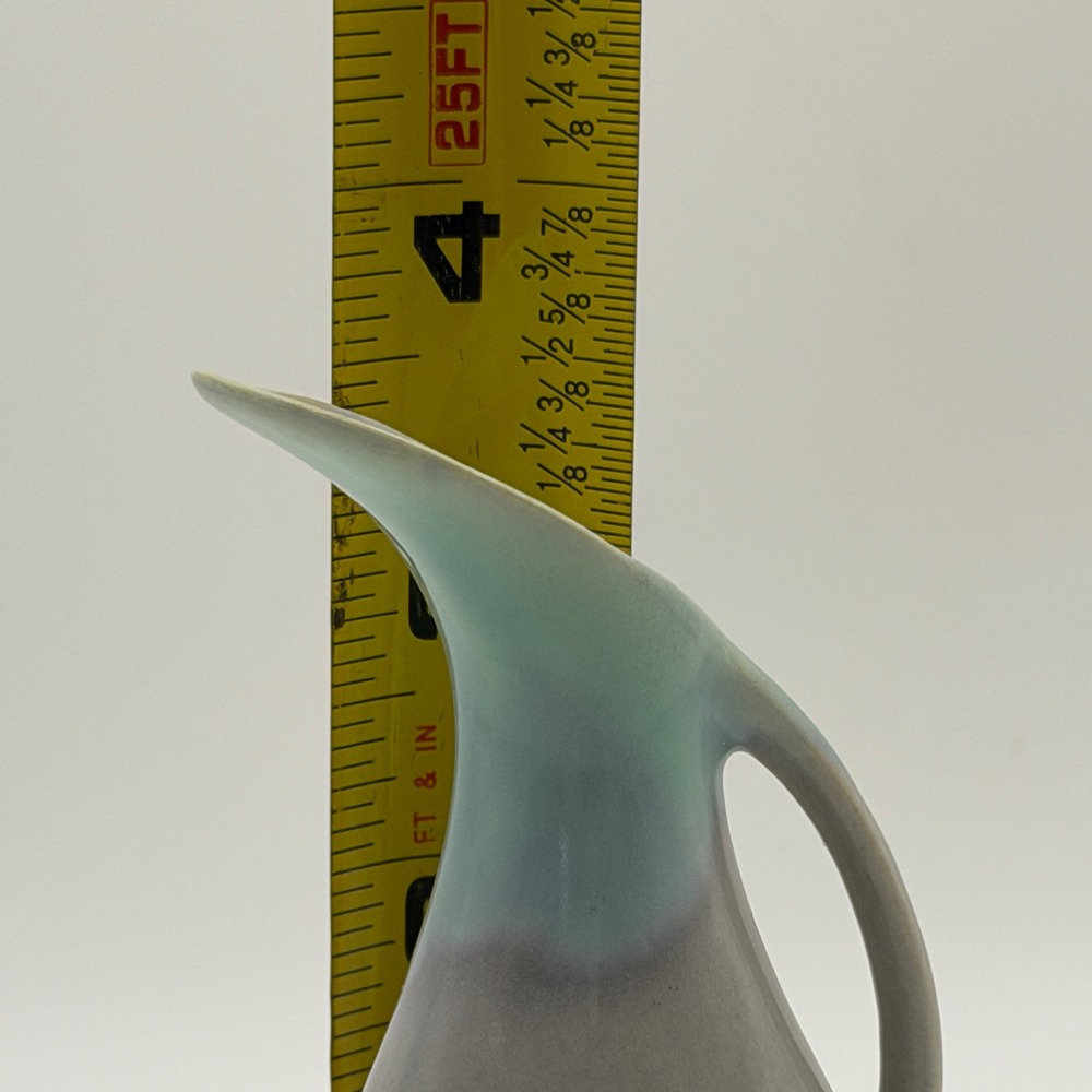 Mini MCM Studio Pottery Bud Vase Ewer Teal Gray Drip Glaze Mid Century Modern - Picture 8 of 9